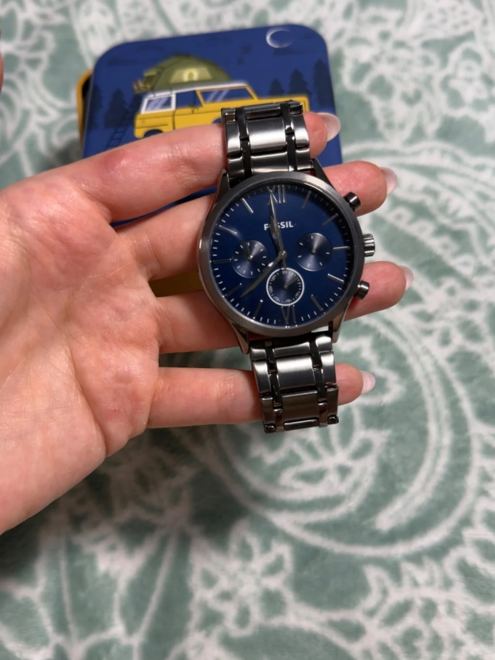 Fossil Men’s Chronograph Watch – Blue Dial & Stainless Steel Bracelet